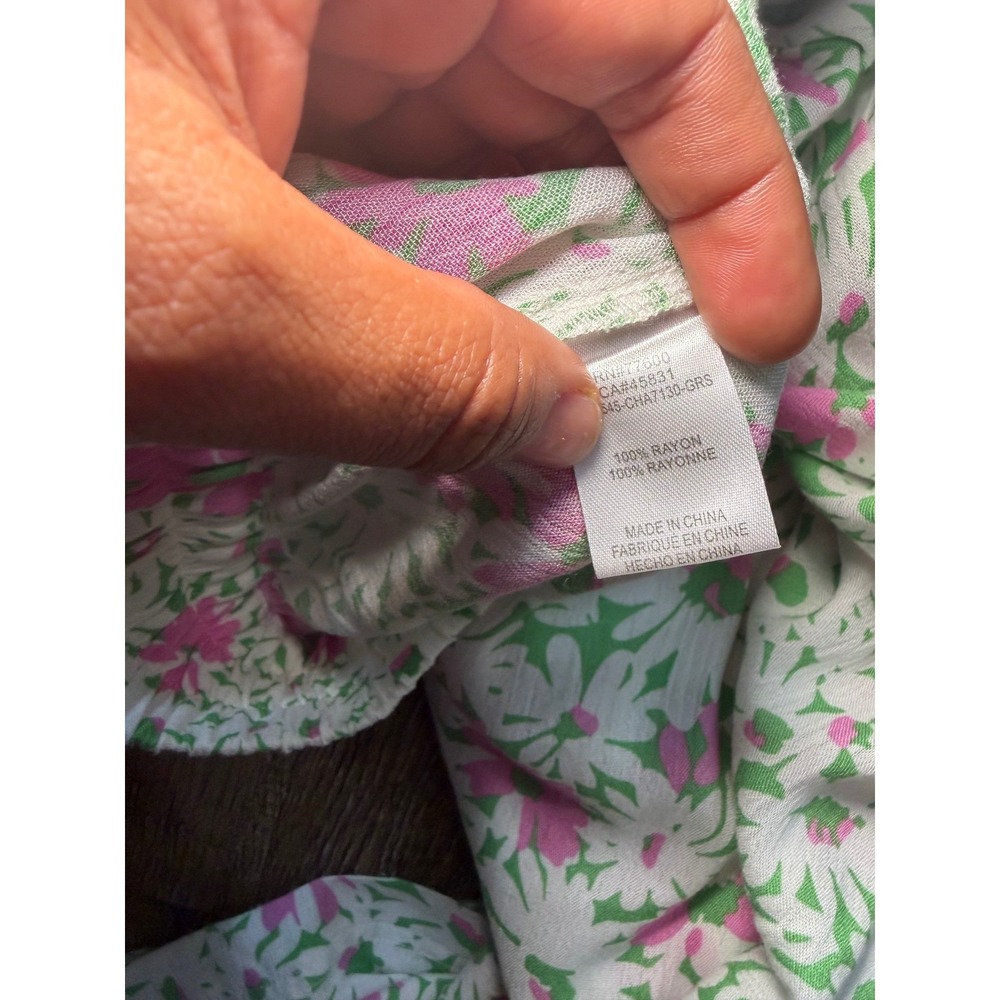 Chaser Floral Wide Leg Pants Medium Pink‎ Green Daisy Print Rayon CHA7130-GRS - Picture 5 of 8